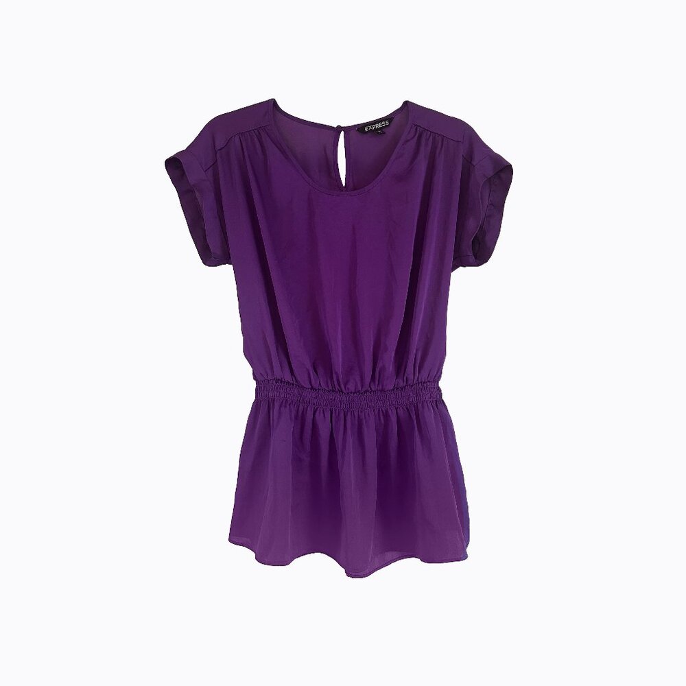 Purple Satin Scoop Neck Y2K Top S Keyhole Elastic Waist Boho Coquette Boho Fairy